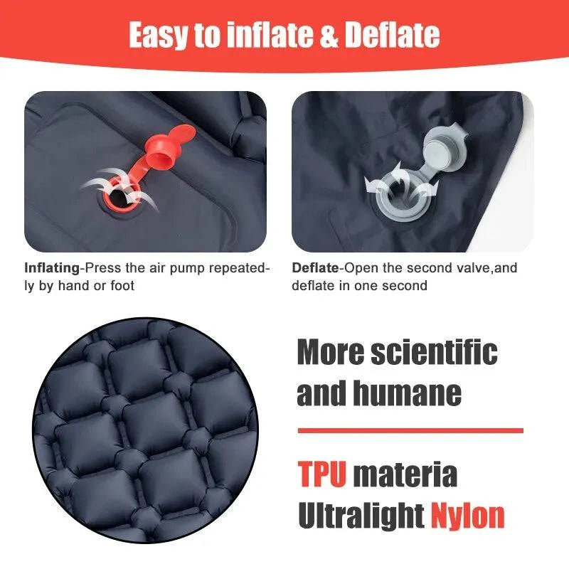 Outdoor Camping Inflatable Mattress with Built-In Pump - Ultralight Air Mat with Pillows - Home Fads