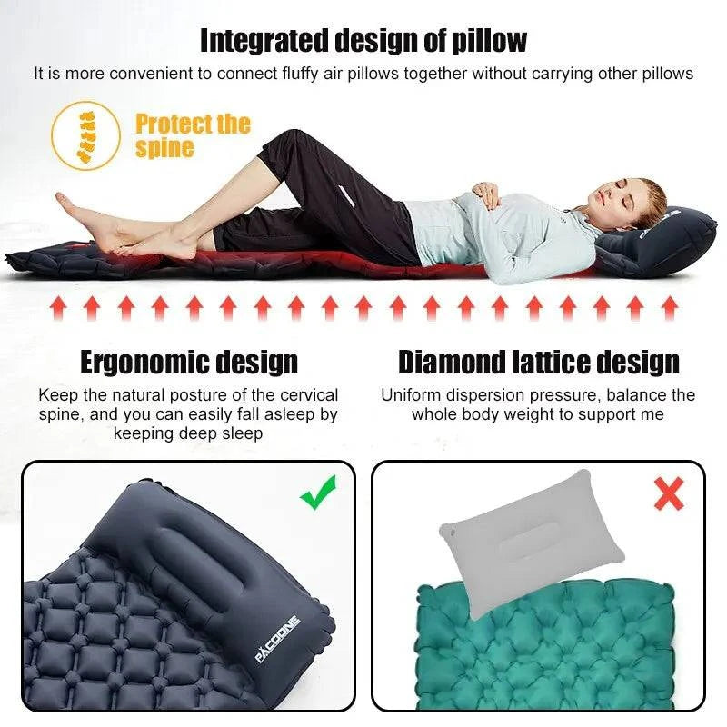 Outdoor Camping Inflatable Mattress with Built-In Pump - Ultralight Air Mat with Pillows - Home Fads
