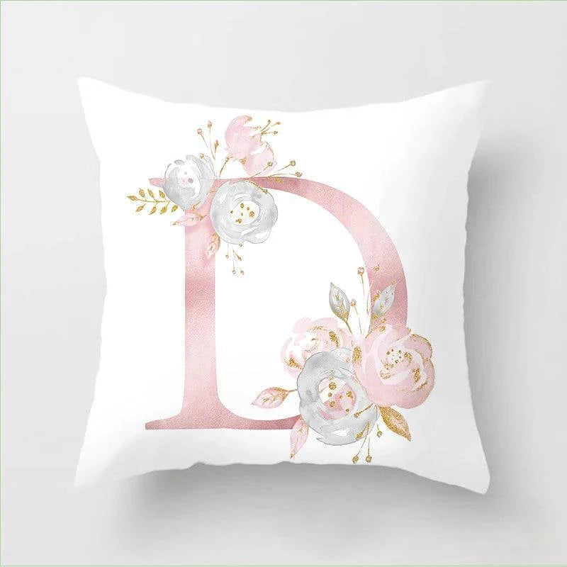 Pink Floral Letters Cushion Cover: Romantic Polyester Pillowcase - Ideal for Living Room, Bedroom, Sofa Decor - Valentine's Day Gift - Home Fads