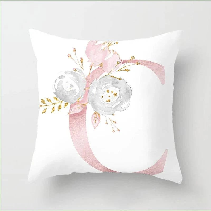 Pink Floral Letters Cushion Cover: Romantic Polyester Pillowcase - Ideal for Living Room, Bedroom, Sofa Decor - Valentine's Day Gift - Home Fads