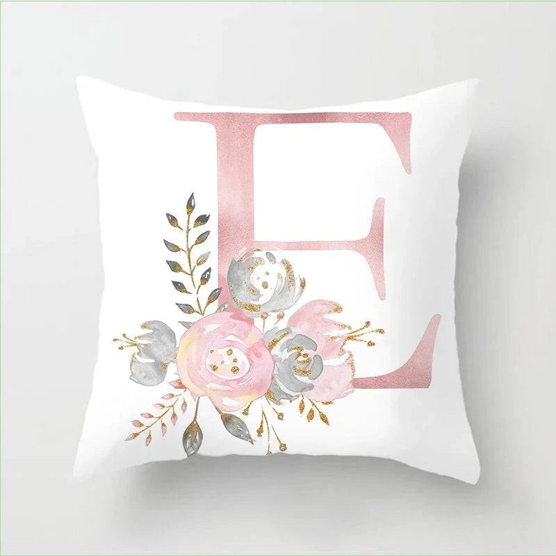 Pink Floral Letters Cushion Cover: Romantic Polyester Pillowcase - Ideal for Living Room, Bedroom, Sofa Decor - Valentine's Day Gift - Home Fads