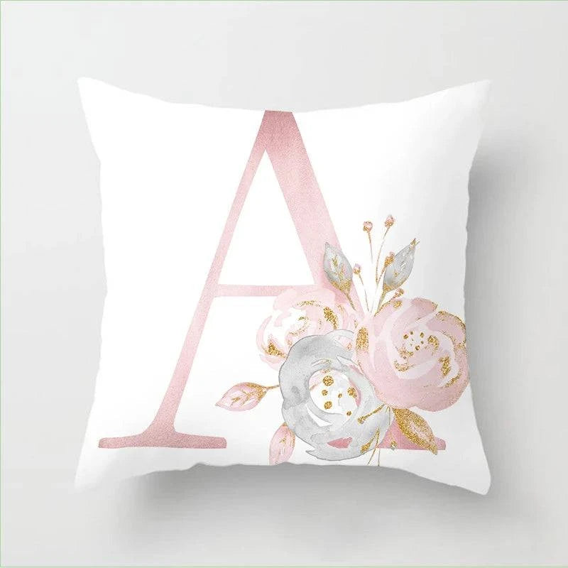 Pink Floral Letters Cushion Cover: Romantic Polyester Pillowcase - Ideal for Living Room, Bedroom, Sofa Decor - Valentine's Day Gift - Home Fads