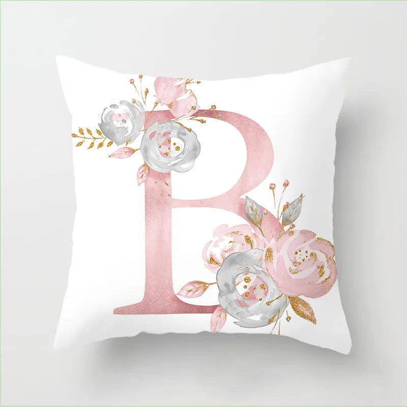 Pink Floral Letters Cushion Cover: Romantic Polyester Pillowcase - Ideal for Living Room, Bedroom, Sofa Decor - Valentine's Day Gift - Home Fads