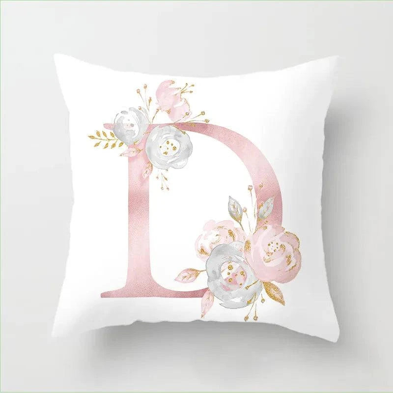 Pink Floral Letters Cushion Cover: Romantic Polyester Pillowcase - Ideal for Living Room, Bedroom, Sofa Decor - Valentine's Day Gift - Home Fads