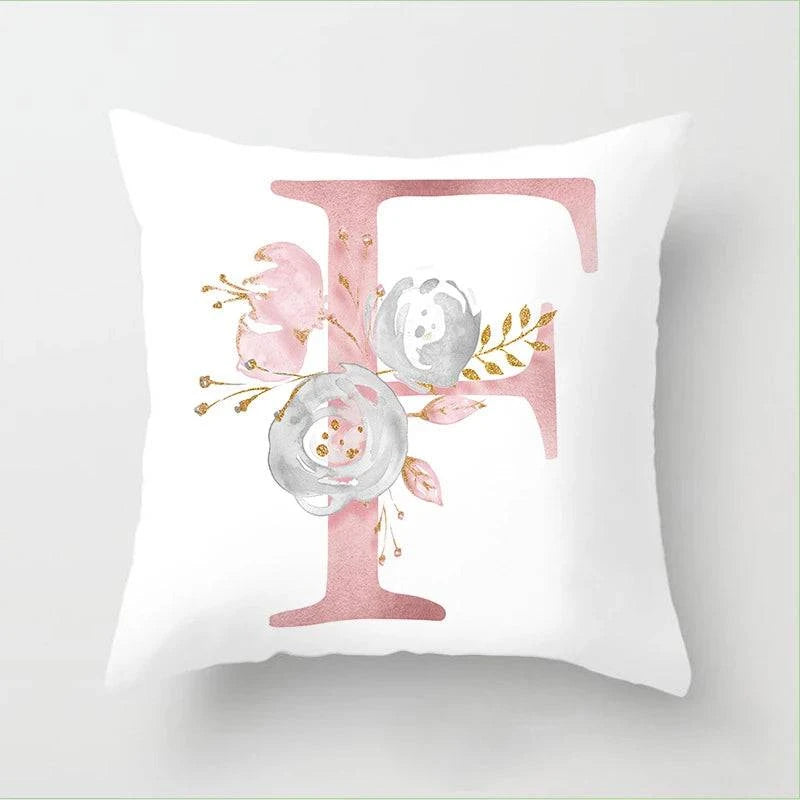 Pink Floral Letters Cushion Cover: Romantic Polyester Pillowcase - Ideal for Living Room, Bedroom, Sofa Decor - Valentine's Day Gift - Home Fads