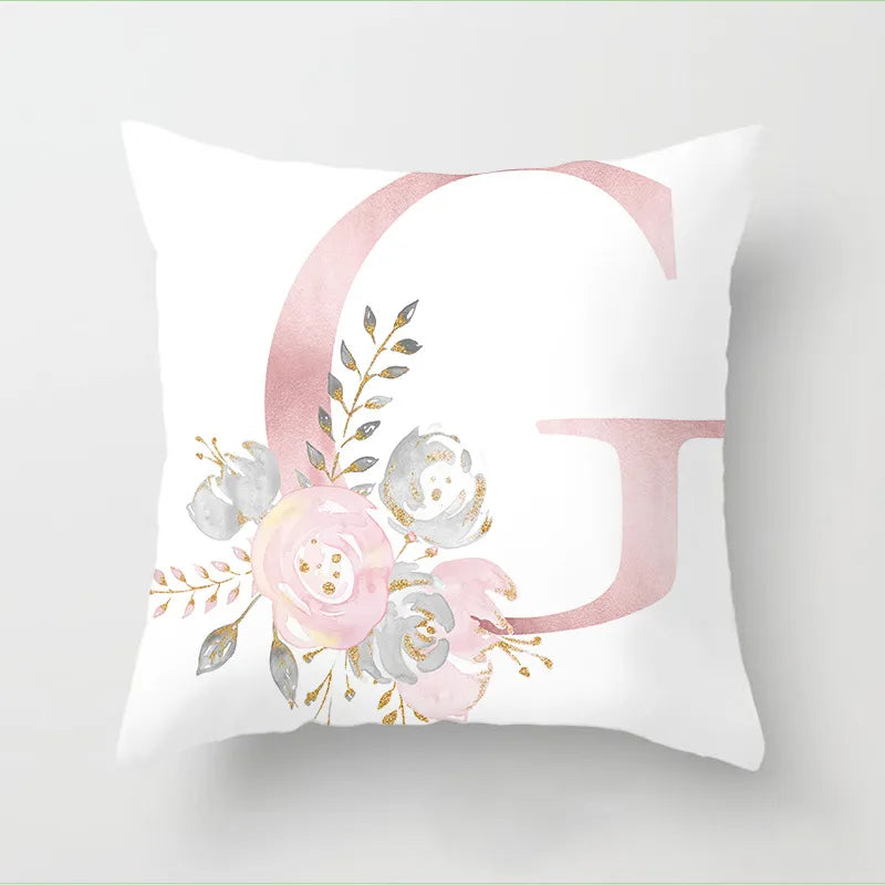 Pink Floral Letters Cushion Cover: Romantic Polyester Pillowcase - Ideal for Living Room, Bedroom, Sofa Decor - Valentine's Day Gift - Home Fads