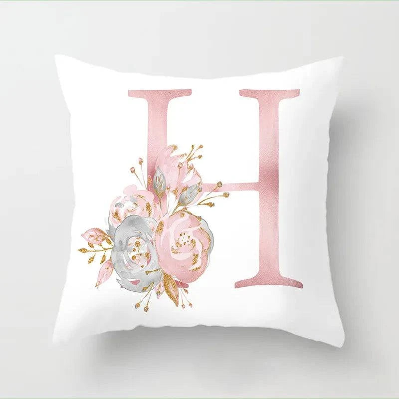Pink Floral Letters Cushion Cover: Romantic Polyester Pillowcase - Ideal for Living Room, Bedroom, Sofa Decor - Valentine's Day Gift - Home Fads