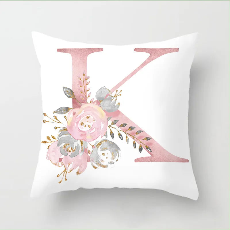 Pink Floral Letters Cushion Cover: Romantic Polyester Pillowcase - Ideal for Living Room, Bedroom, Sofa Decor - Valentine's Day Gift - Home Fads