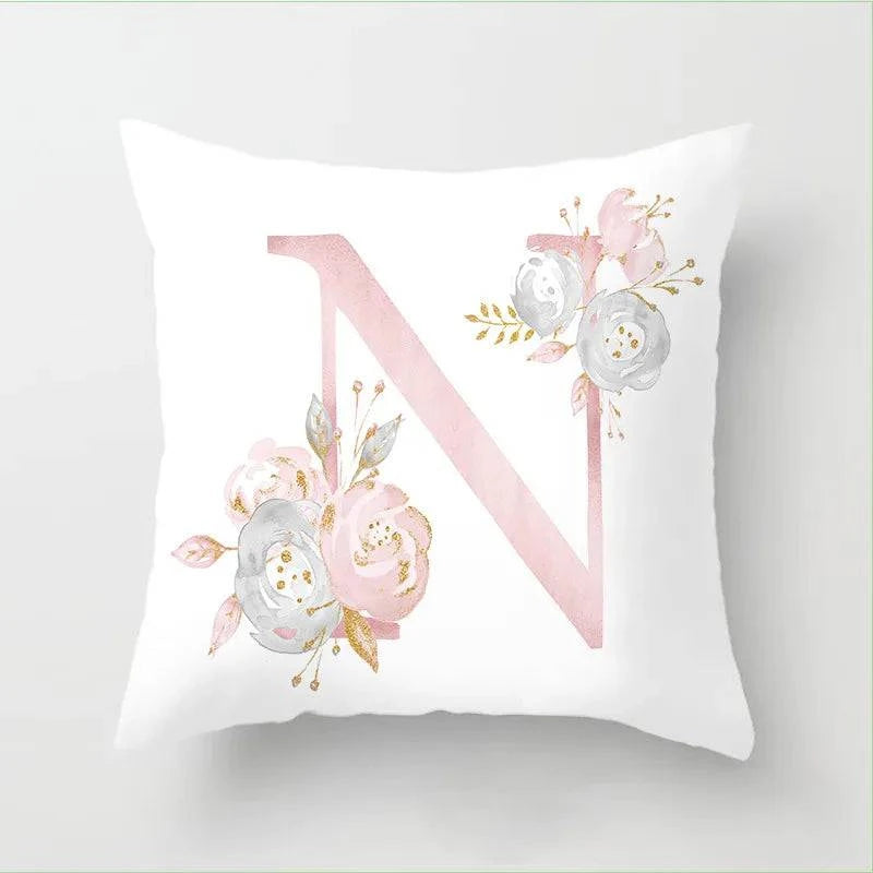 Pink Floral Letters Cushion Cover: Romantic Polyester Pillowcase - Ideal for Living Room, Bedroom, Sofa Decor - Valentine's Day Gift - Home Fads