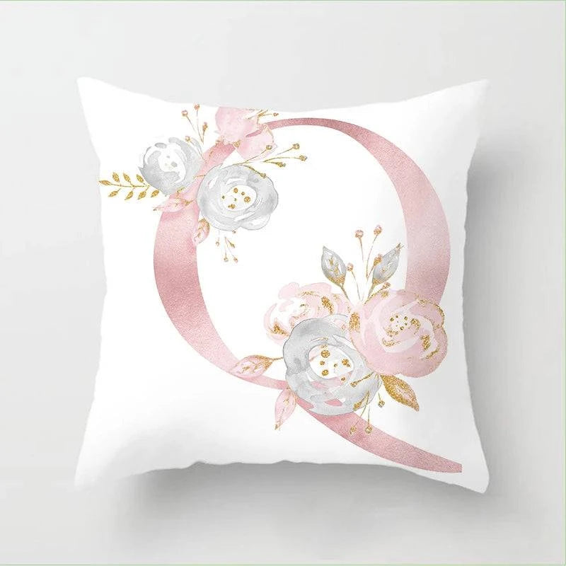 Pink Floral Letters Cushion Cover: Romantic Polyester Pillowcase - Ideal for Living Room, Bedroom, Sofa Decor - Valentine's Day Gift - Home Fads