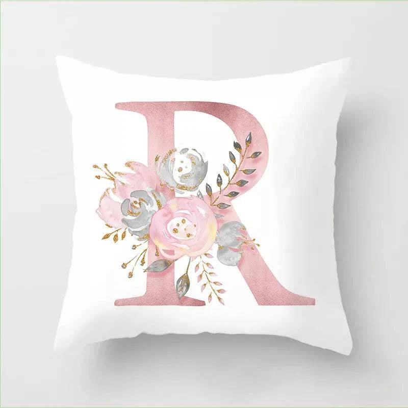 Pink Floral Letters Cushion Cover: Romantic Polyester Pillowcase - Ideal for Living Room, Bedroom, Sofa Decor - Valentine's Day Gift - Home Fads
