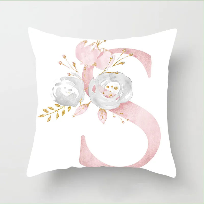 Pink Floral Letters Cushion Cover: Romantic Polyester Pillowcase - Ideal for Living Room, Bedroom, Sofa Decor - Valentine's Day Gift - Home Fads