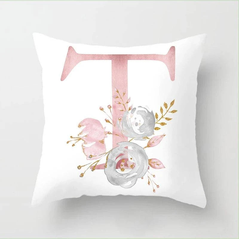 Pink Floral Letters Cushion Cover: Romantic Polyester Pillowcase - Ideal for Living Room, Bedroom, Sofa Decor - Valentine's Day Gift - Home Fads
