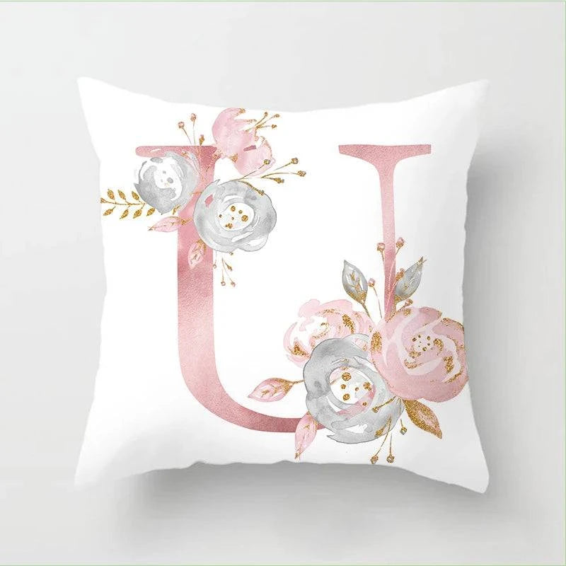 Pink Floral Letters Cushion Cover: Romantic Polyester Pillowcase - Ideal for Living Room, Bedroom, Sofa Decor - Valentine's Day Gift - Home Fads