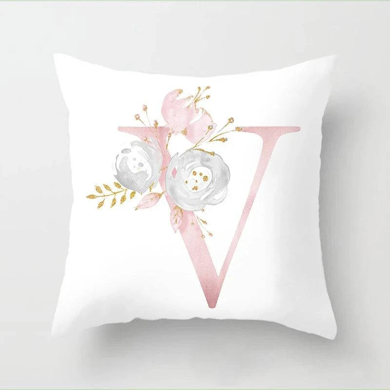 Pink Floral Letters Cushion Cover: Romantic Polyester Pillowcase - Ideal for Living Room, Bedroom, Sofa Decor - Valentine's Day Gift - Home Fads