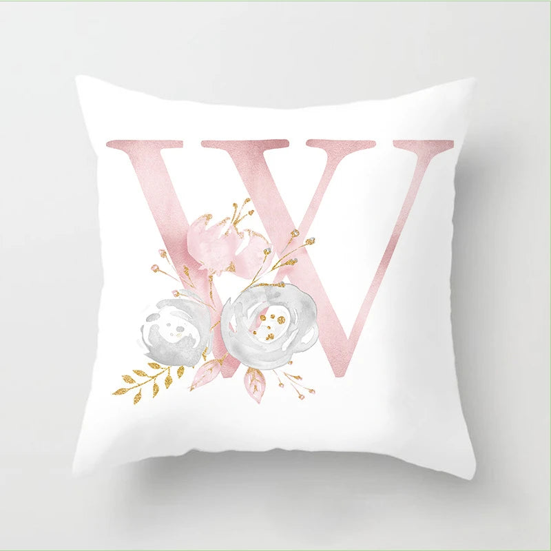 Pink Floral Letters Cushion Cover: Romantic Polyester Pillowcase - Ideal for Living Room, Bedroom, Sofa Decor - Valentine's Day Gift - Home Fads