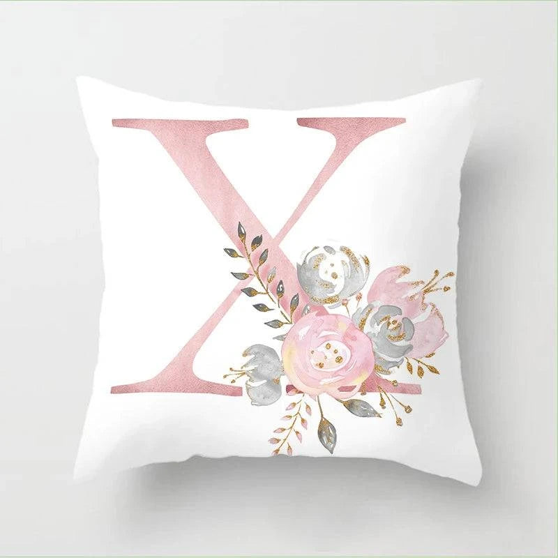 Pink Floral Letters Cushion Cover: Romantic Polyester Pillowcase - Ideal for Living Room, Bedroom, Sofa Decor - Valentine's Day Gift - Home Fads