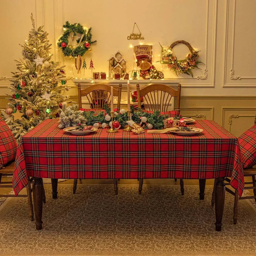 Plaid Tablecloth – Red and Green Christmas Rectangle & Square Table Cloth for Home, Living Room, and Party Decoration - Home Fads