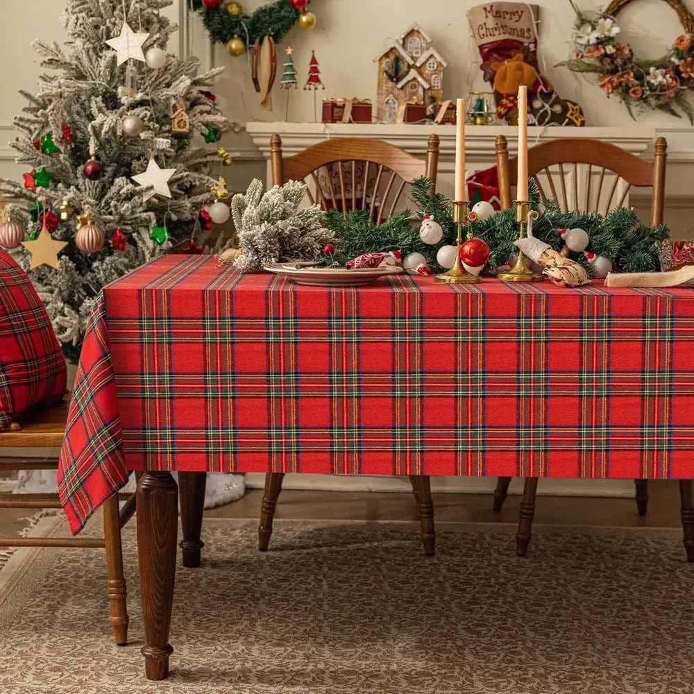 Plaid Tablecloth – Red and Green Christmas Rectangle & Square Table Cloth for Home, Living Room, and Party Decoration - Home Fads