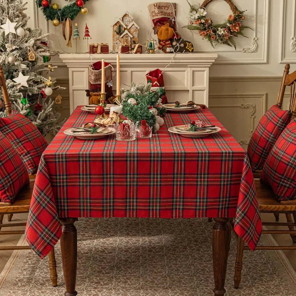 Plaid Tablecloth – Red and Green Christmas Rectangle & Square Table Cloth for Home, Living Room, and Party Decoration - Home Fads