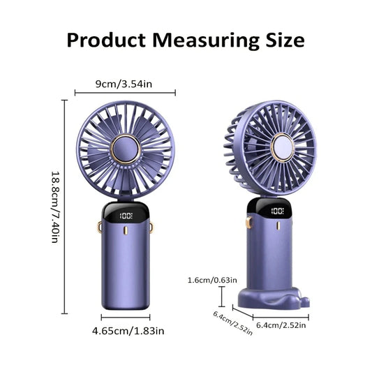 Portable 1800mAh USB Rechargeable Mini Fan – 5-Speed Foldable Neck Hanging Fan with LED Display, Phone Stand, and Aromatherapy Feature - Home Fads