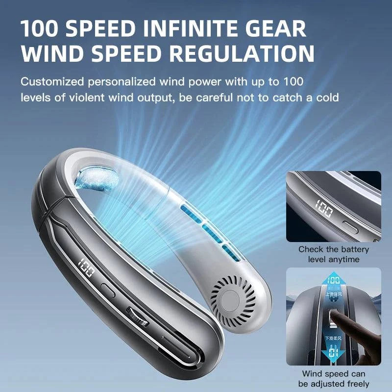 Portable Bladeless Neckband Fan with Digital Display - USB Rechargeable - Home Fads