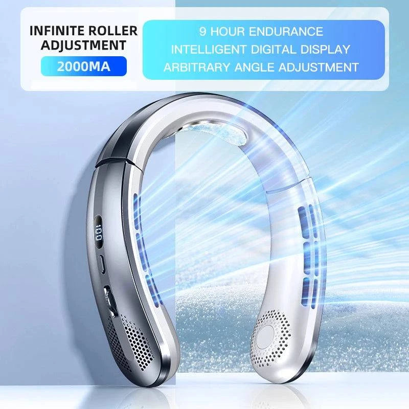 Portable Bladeless Neckband Fan with Digital Display - USB Rechargeable - Home Fads
