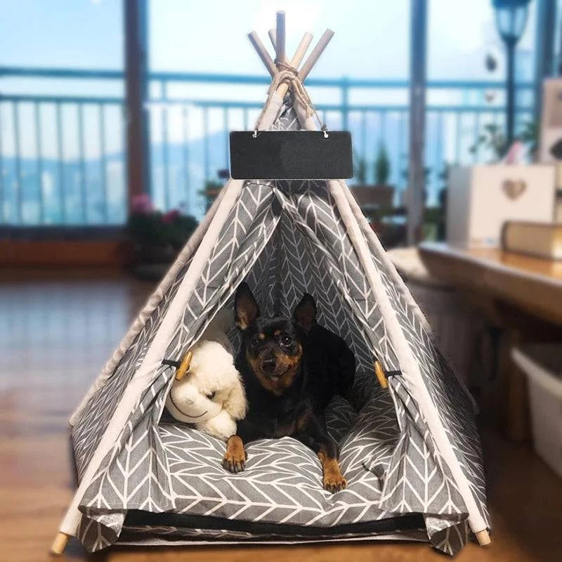Portable Pet Teepee Tent for Small Dogs, Cats, and Rabbits with Washable Cushion and Accessories – Available in Small, Medium, and Large Sizes - Home Fads