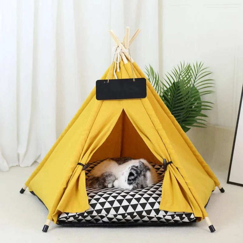 Portable Pet Teepee Tent for Small Dogs, Cats, and Rabbits with Washable Cushion and Accessories – Available in Small, Medium, and Large Sizes - Home Fads