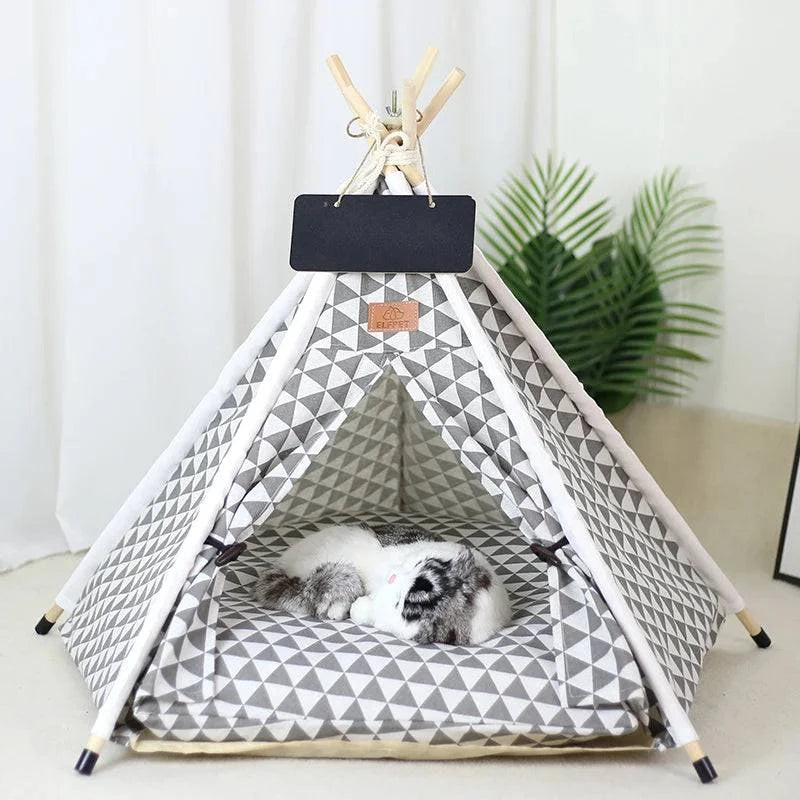 Portable Pet Teepee Tent for Small Dogs, Cats, and Rabbits with Washable Cushion and Accessories – Available in Small, Medium, and Large Sizes - Home Fads