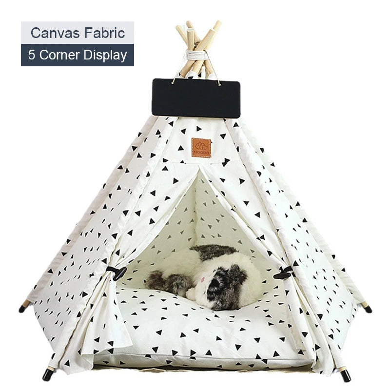 Portable Pet Teepee Tent for Small Dogs, Cats, and Rabbits with Washable Cushion and Accessories – Available in Small, Medium, and Large Sizes - Home Fads
