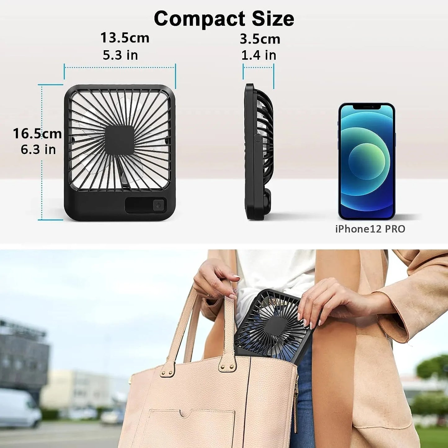 Portable USB-C Desk Fan – Rechargeable, 180° Adjustable, 5-Speed Quiet Cooling with Battery Indicator, Hangable Design - Home Fads