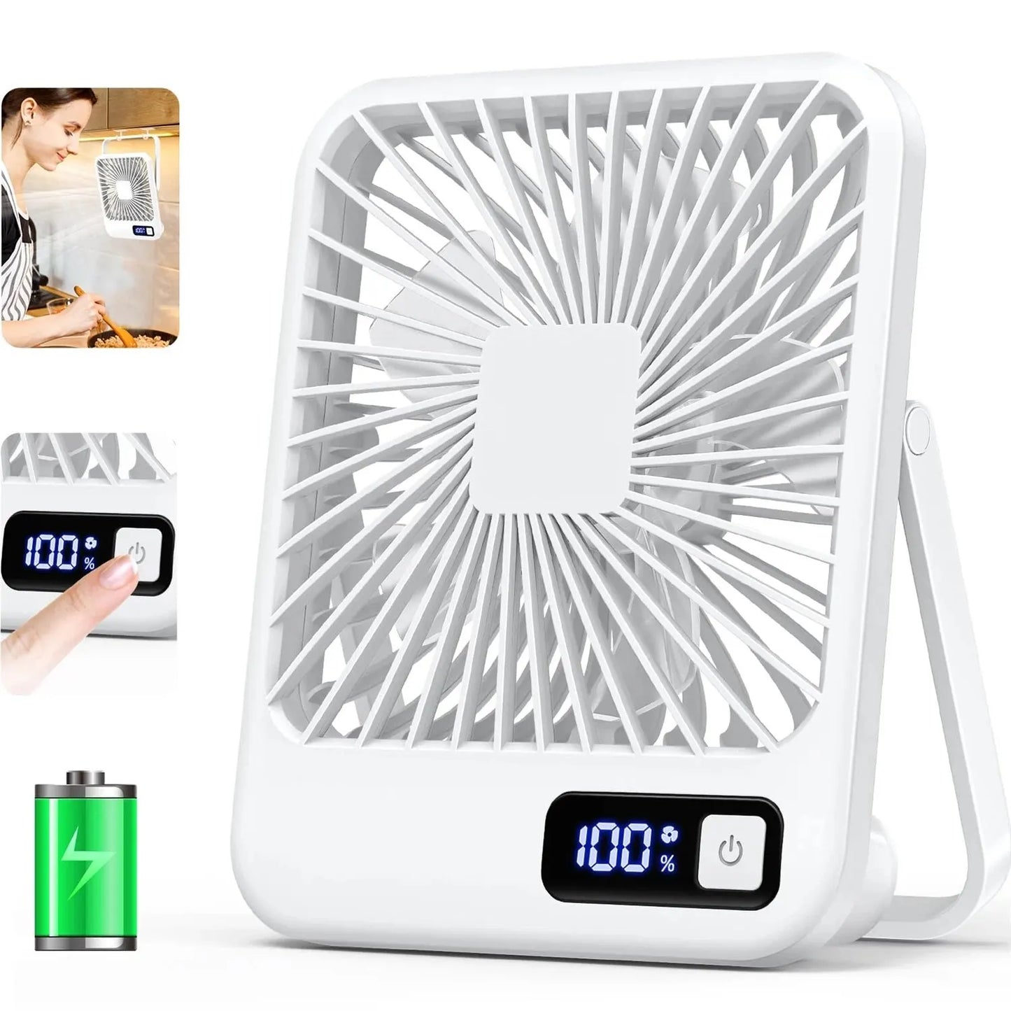 Portable USB-C Desk Fan – Rechargeable, 180° Adjustable, 5-Speed Quiet Cooling with Battery Indicator, Hangable Design - Home Fads