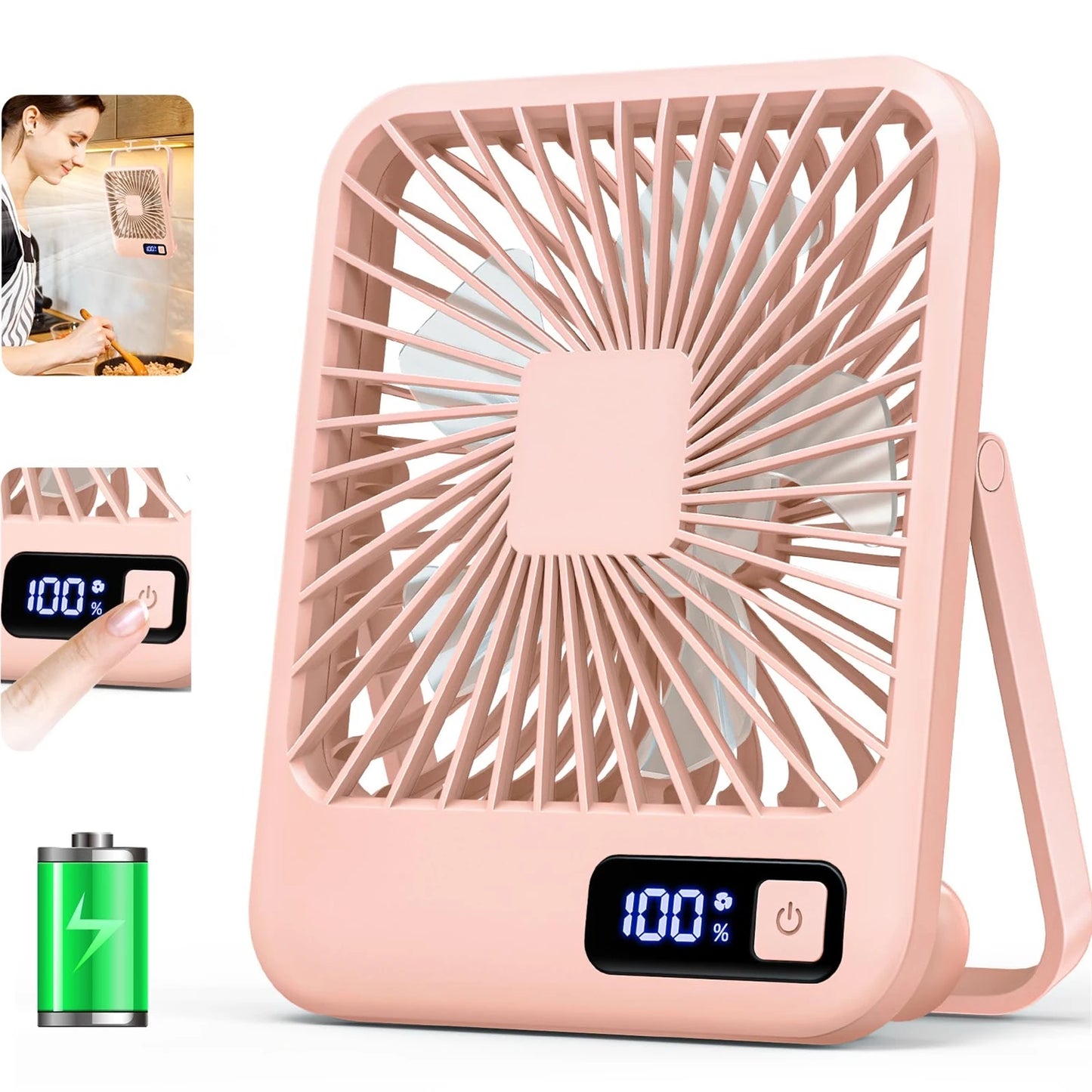 Portable USB-C Desk Fan – Rechargeable, 180° Adjustable, 5-Speed Quiet Cooling with Battery Indicator, Hangable Design - Home Fads