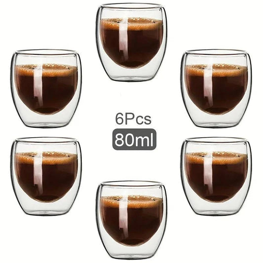 Premium Double Wall Insulated Glass Cup - Handmade Transparent Mug for Espresso, Tea, Whisky, Desserts (80ml, 250ml, 350ml, 450ml) - Home Fads