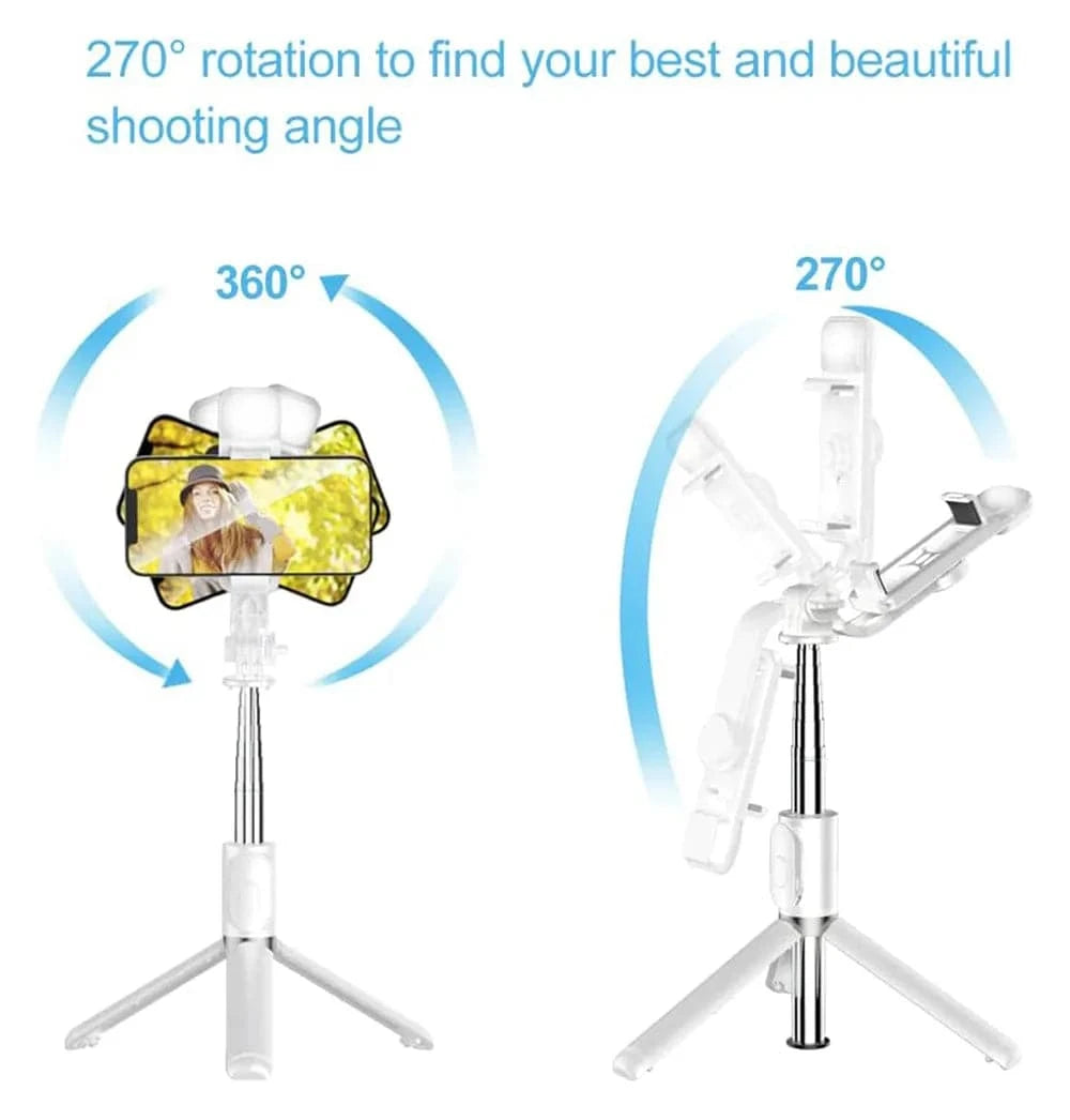 Premium Foldable Bluetooth Selfie Stick Tripod with Optional LED Fill Light, Remote Shutter Control for Android and iPhone Devices - Home Fads