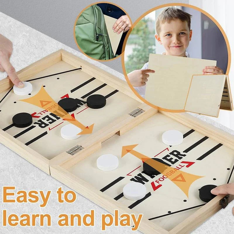 Premium Foldable Wooden Foosball Puck Table Hockey - Catapult Chess Board Game for All Ages - Home Fads
