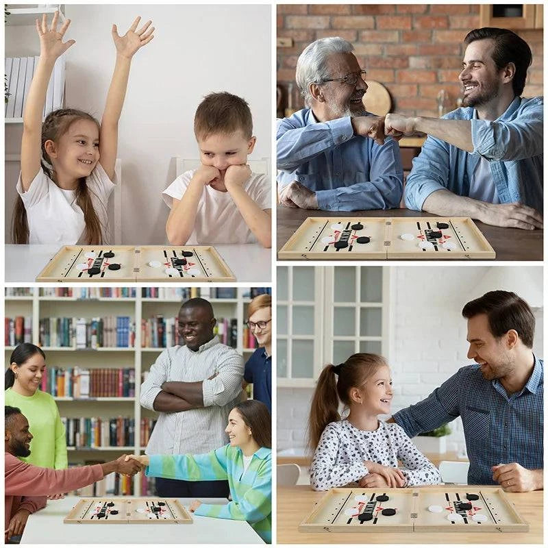 Premium Foldable Wooden Foosball Puck Table Hockey - Catapult Chess Board Game for All Ages - Home Fads