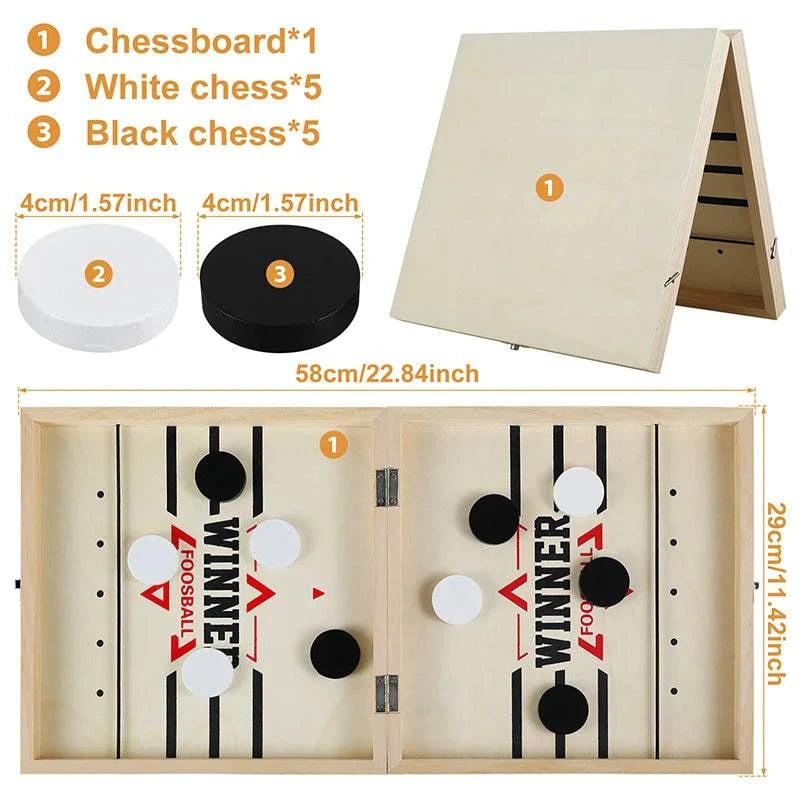 Premium Foldable Wooden Foosball Puck Table Hockey - Catapult Chess Board Game for All Ages - Home Fads
