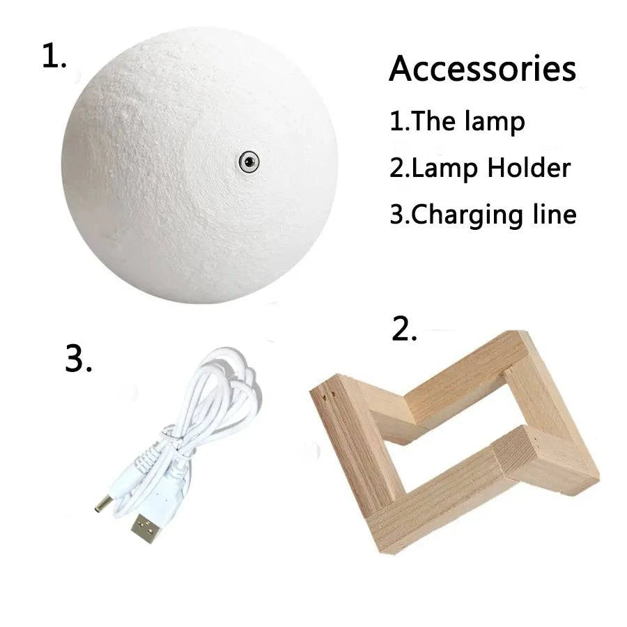 Rechargeable 3D Print Moon Lamp LED Night Light - Touch Switch Lunar Light for Bedroom Decor and Birthday Gift - Home Fads