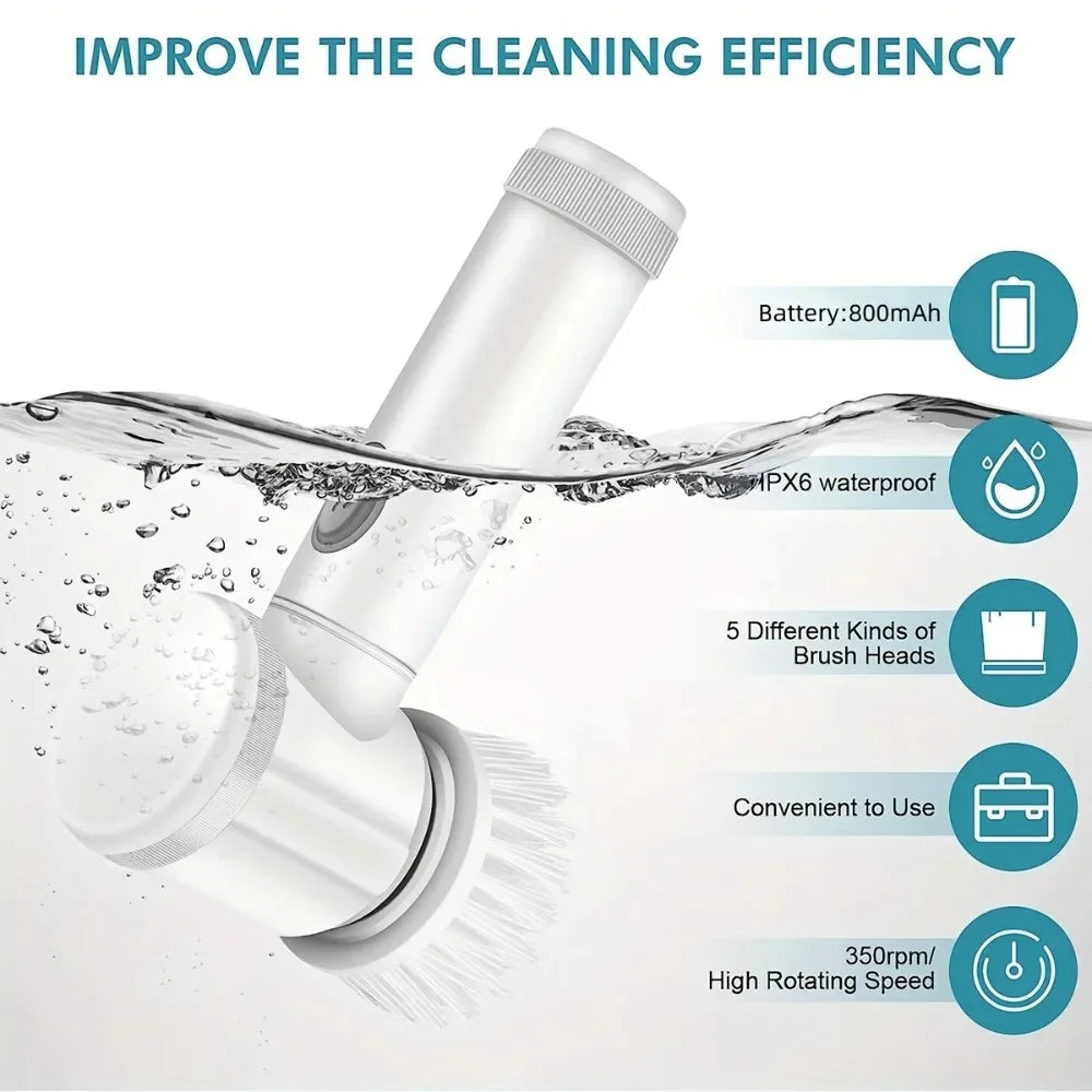 Rechargeable Electric Cleaning Brush – Multi-Function Scrubber with 5 Interchangeable Heads for Household Surfaces - Home Fads