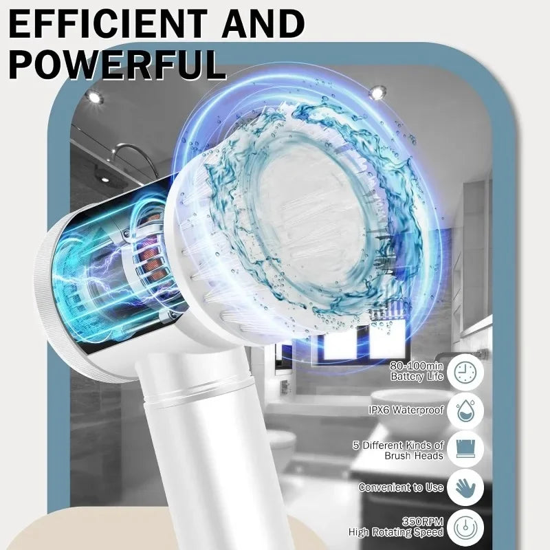 Rechargeable Electric Cleaning Brush – Multi-Function Scrubber with 5 Interchangeable Heads for Household Surfaces - Home Fads