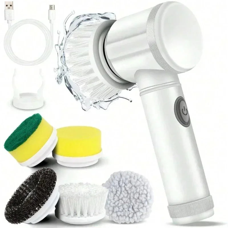 Rechargeable Electric Cleaning Brush – Multi-Function Scrubber with 5 Interchangeable Heads for Household Surfaces - Home Fads