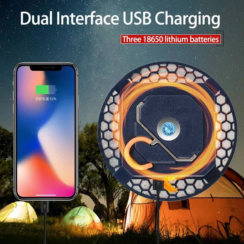 Rechargeable LED Tent Light - Portable Lantern for Camping, Emergency, and Outdoor Use with Magnet, Flashlight, and Dual USB Charging - Home Fads