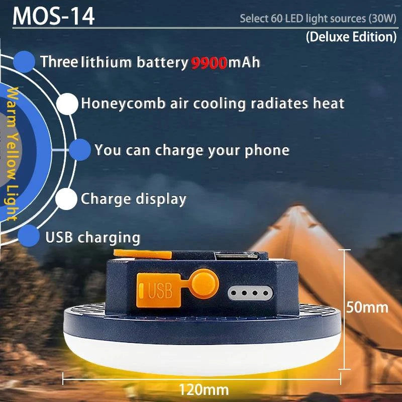 Rechargeable LED Tent Light - Portable Lantern for Camping, Emergency, and Outdoor Use with Magnet, Flashlight, and Dual USB Charging - Home Fads