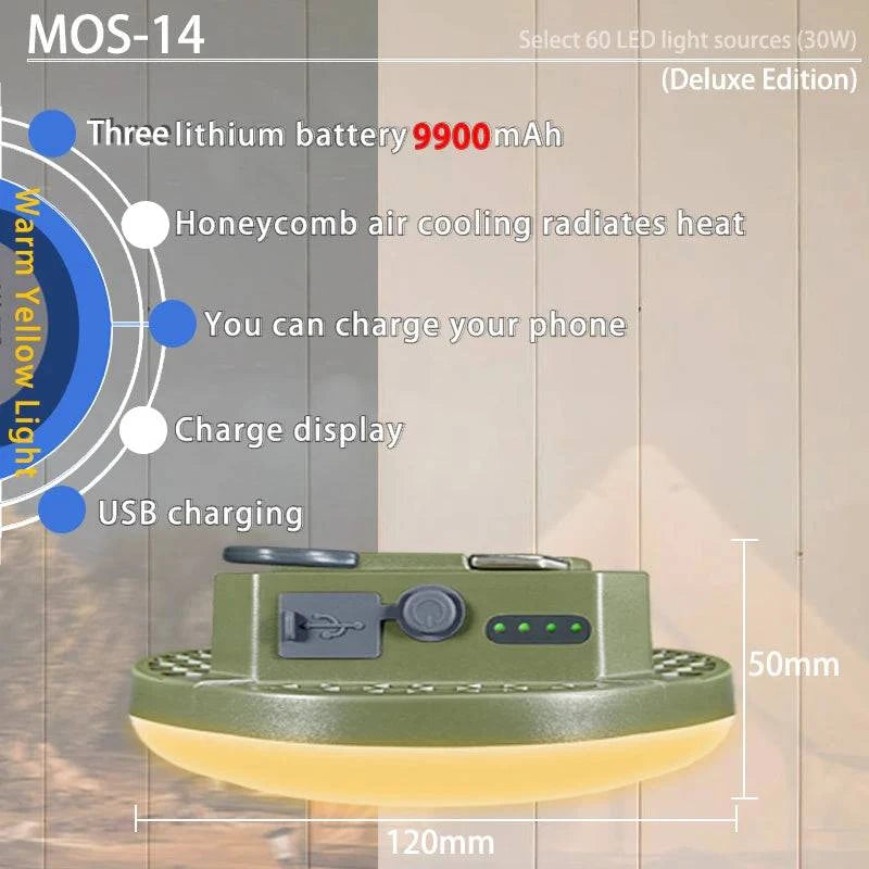 Rechargeable LED Tent Light - Portable Lantern for Camping, Emergency, and Outdoor Use with Magnet, Flashlight, and Dual USB Charging - Home Fads