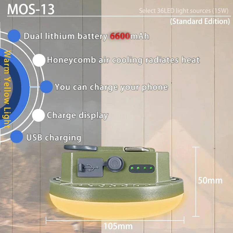 Rechargeable LED Tent Light - Portable Lantern for Camping, Emergency, and Outdoor Use with Magnet, Flashlight, and Dual USB Charging - Home Fads
