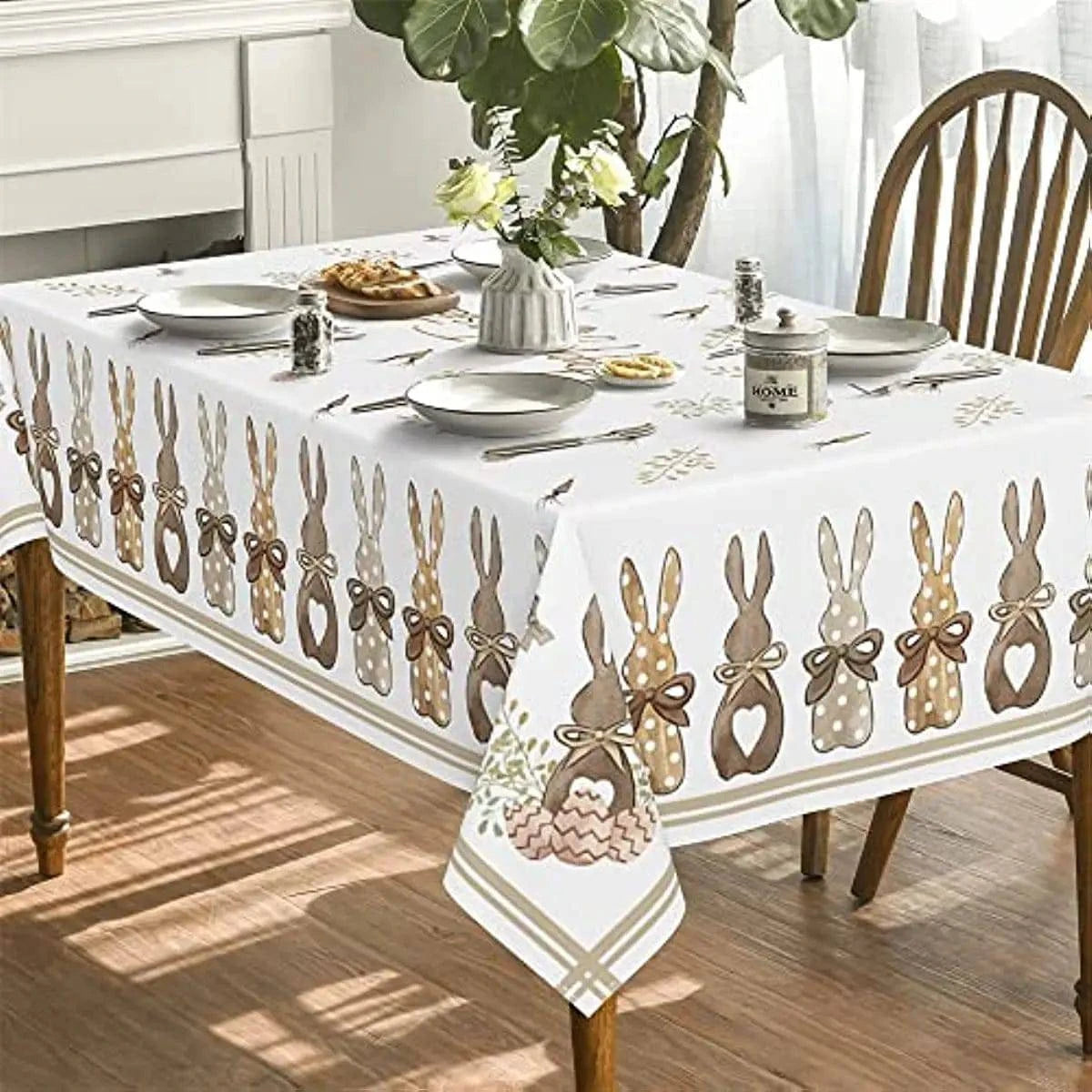 Rectangular Tablecloth with Spring Carrot and Rabbit Design – Ideal for Seasonal and Festive Gatherings – Available in 8 Sizes - Home Fads