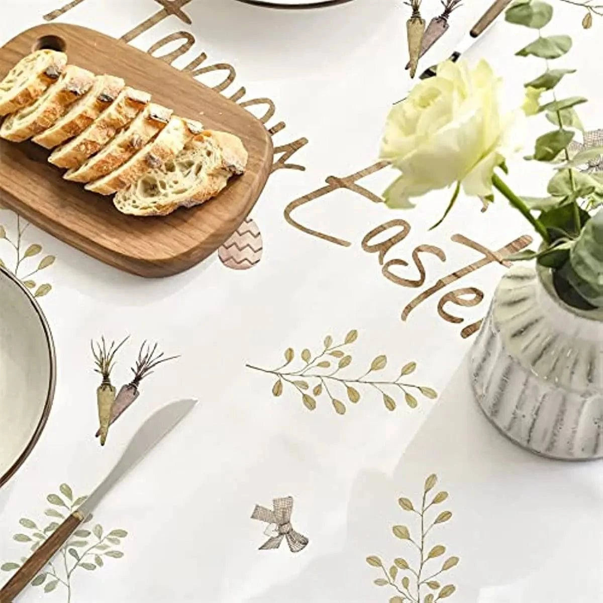 Rectangular Tablecloth with Spring Carrot and Rabbit Design – Ideal for Seasonal and Festive Gatherings – Available in 8 Sizes - Home Fads