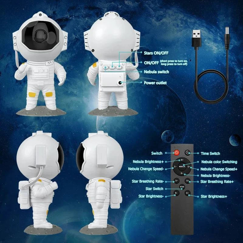 Remote Control Astronaut Galaxy Star Projector Night Light – Customizable and Color-Your-Own Design for Kids' Bedrooms - Home Fads